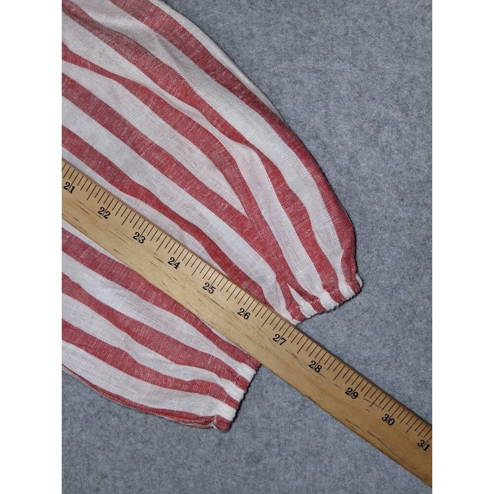 Cato Linen Blend Peasant Tunic Top Womens L Red White Striped Coastal Grandma - Picture 11 of 14